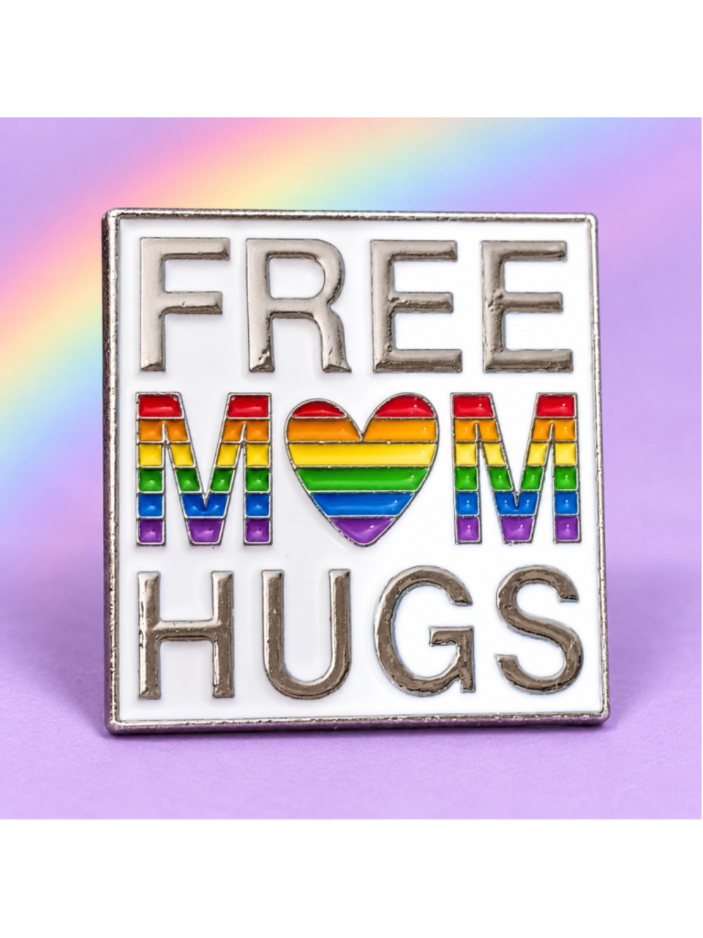 Free Mom Hugs Rainbow Heart LGBTQ Pride Enamel Lapel Pin
